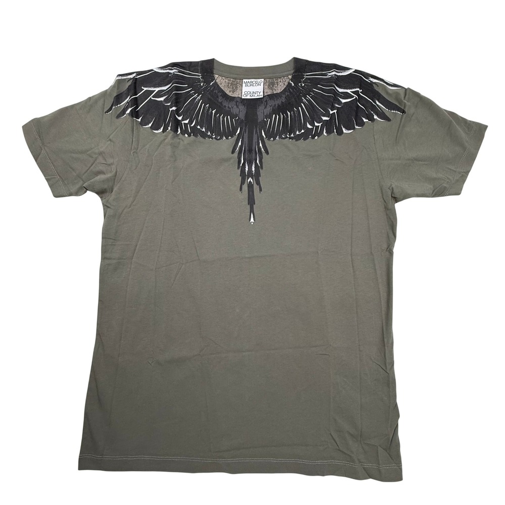 Marcelo Burlon County of Milan Olive Green Wingspan T-Shirt CMAA018C99JER001 L